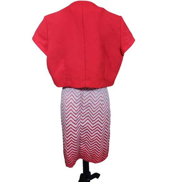 Vintage Danny & Nicole 2 Pc Dress Coral Ombre Chevron Crop Jacket Womens Plus 18 - Picture 7 of 10